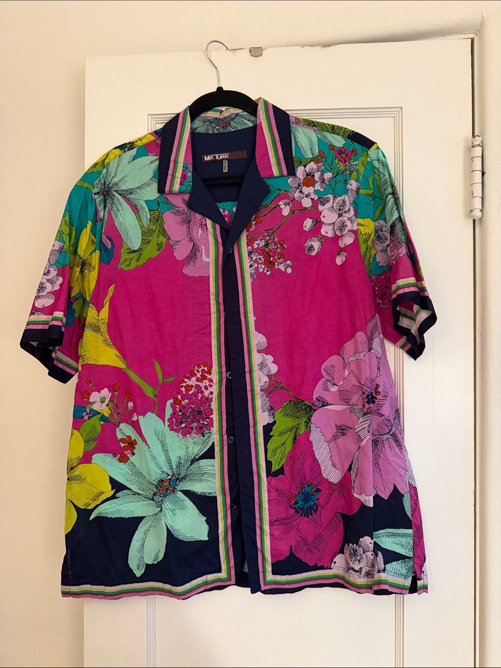 Men's Floral Short-Sleeve Button-Down Shirt - Fuchsia Multi